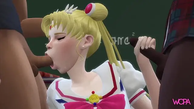 Sailor Moon seduces two classmates while cheating on her boyfriend