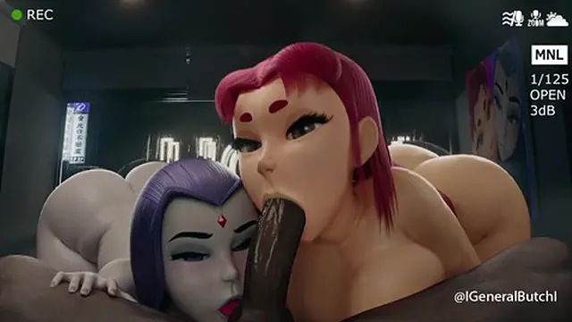 Starfire and Raven devour massive dicks