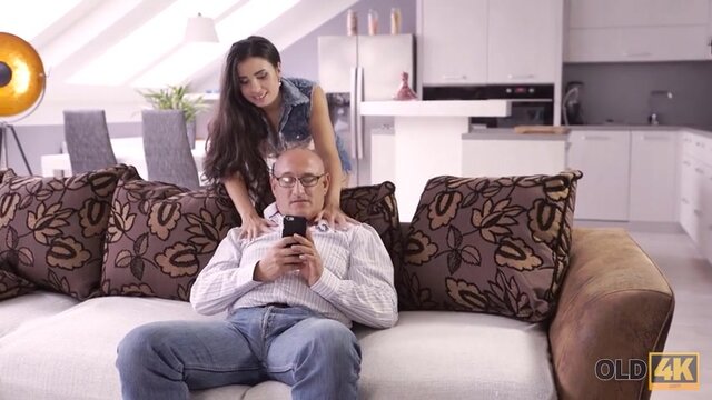 OLD4K  Sexy gives anal joy to old interlocutor uniting cock with ass