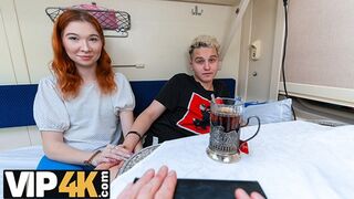 Rubby redhead rambunctiously reams rough stranger on rattling rails
