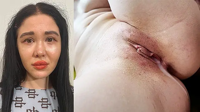 curvy brunette teen gets deep penetration until creampie spills on the couch