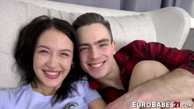 Small-boobed girlfriend captures her own blowjob prowess