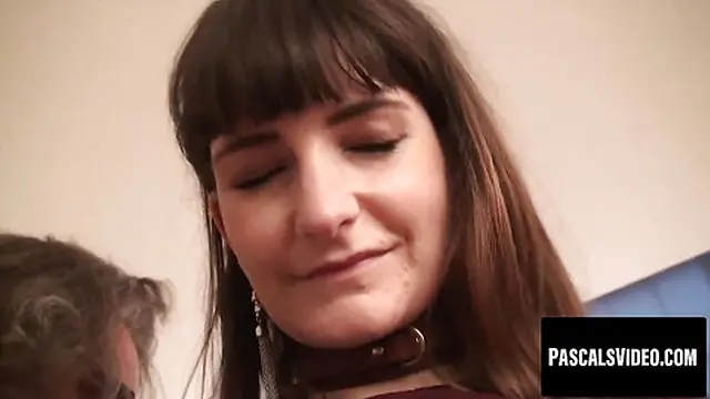 Submissive girl gets playful session with a leash around her neck