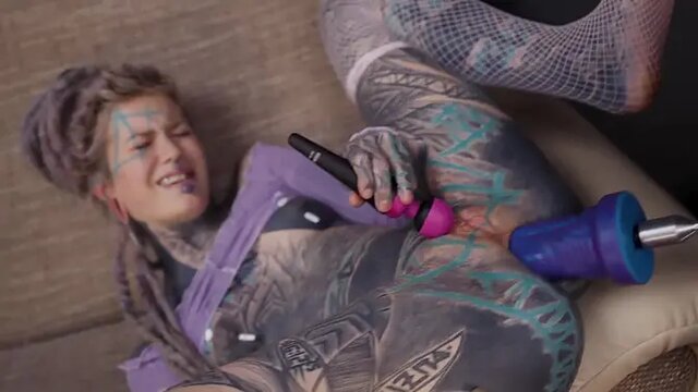 Alternative girl takes a hard anal pounding with toys, dick, and machine