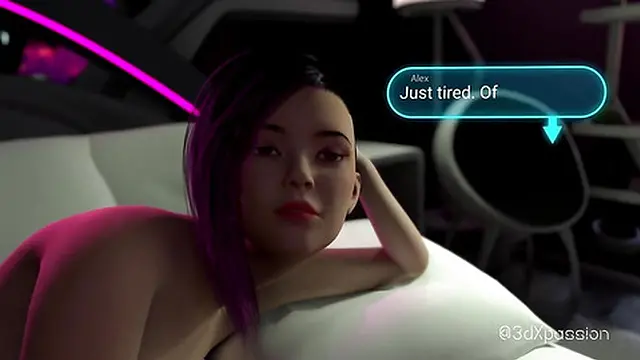 Cyberpunk VR slut gives sloppy deepthroat blowjob in Neon Dreams — messy cumshot