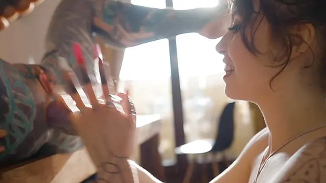 Two hot teens explore each other with toys and tongues