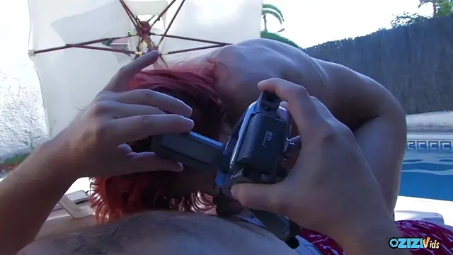 Redhead cowgirl sucks cock then gets face-fucked