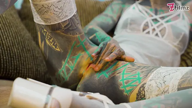 Tattooed babe shows off her skills in heels